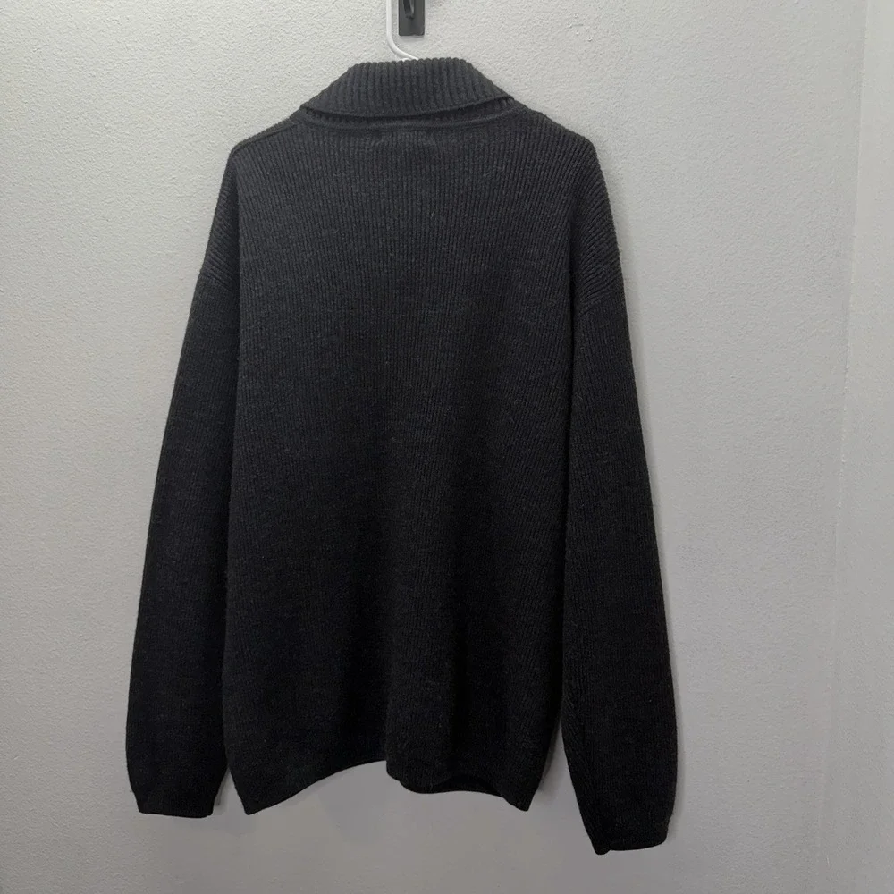 Nautica Chunky 100% Wool Shawl Collar Fisherman Jacket Sweater Ribbed Grandpa L
